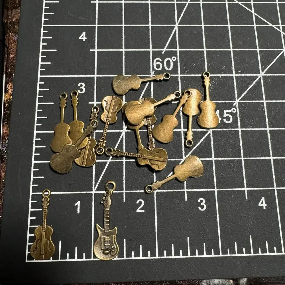 Bronze tone metal guitar charm pendant jewelry making music